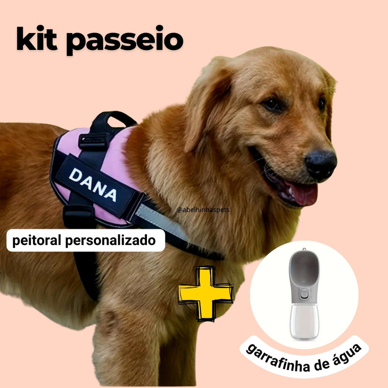 Peitoral Personalizado Personalizado E ganhe a Garrafa de água Portátil - Kit passeio Abelhinhas Pets